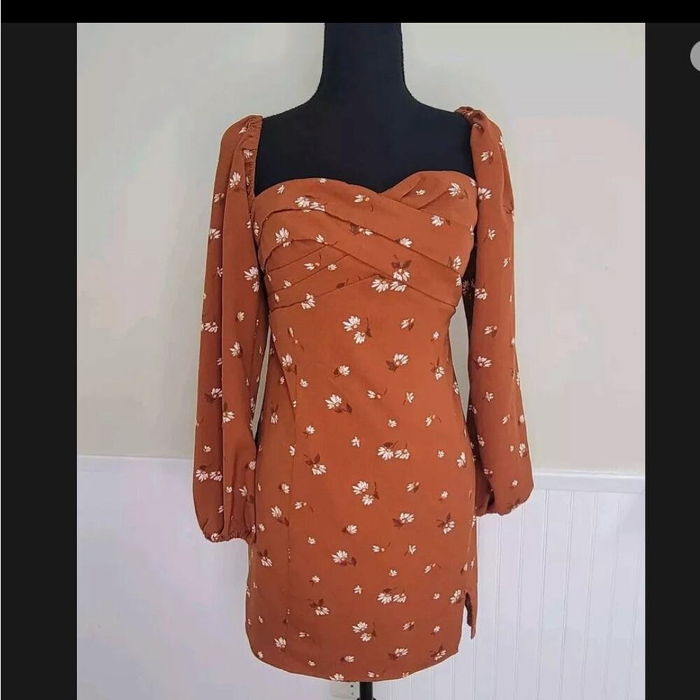 Abercrombie & Fitch Rust Floral Long Sleeve Mini Dress